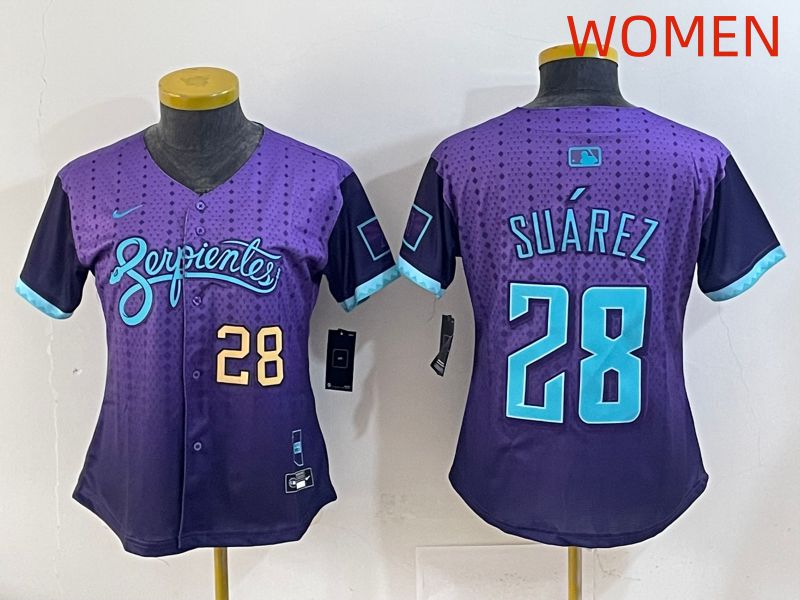 Women 2025 Arizona Diamondback #28 Suarez Purple Joint Name Nike MLB Jersey style 4